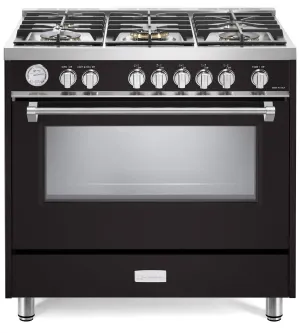 Verona VDFSGG365E Matte Black 36" Designer Gas Range Professional Ranges 6 burner professional gas range