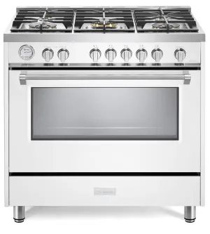 Verona VDFSGG365W White 36" Designer Gas Range Professional Ranges 6 burner professional gas range