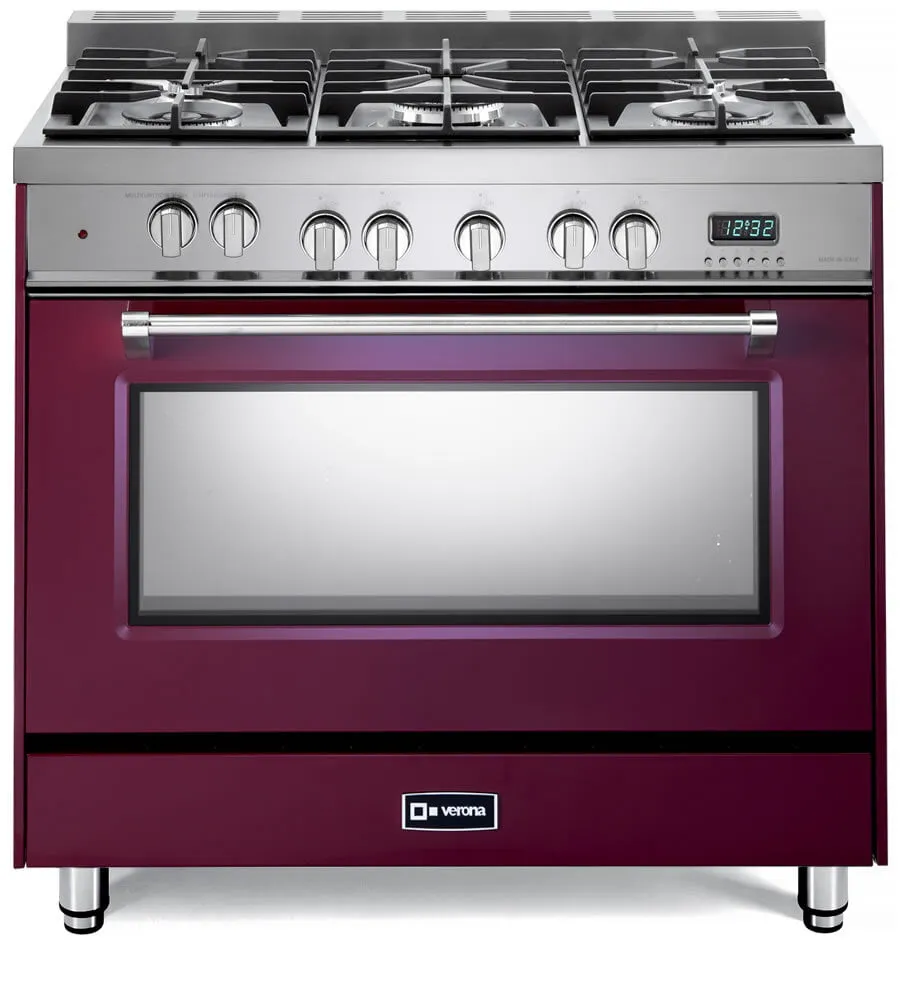 Verona VPFSGE365BU Burgundy 36" Dual Fuel Single Oven Range - Prestige Series Professional Ranges 6 burner professional gas range