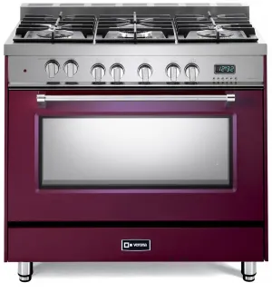 Verona VPFSGE365BU Burgundy 36" Dual Fuel Single Oven Range - Prestige Series Professional Ranges 6 burner professional gas range
