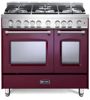 Verona VPFSGG365DBU Burgundy 36" Gas Double Oven Range - Prestige Series Professional Ranges 6 burner professional gas range