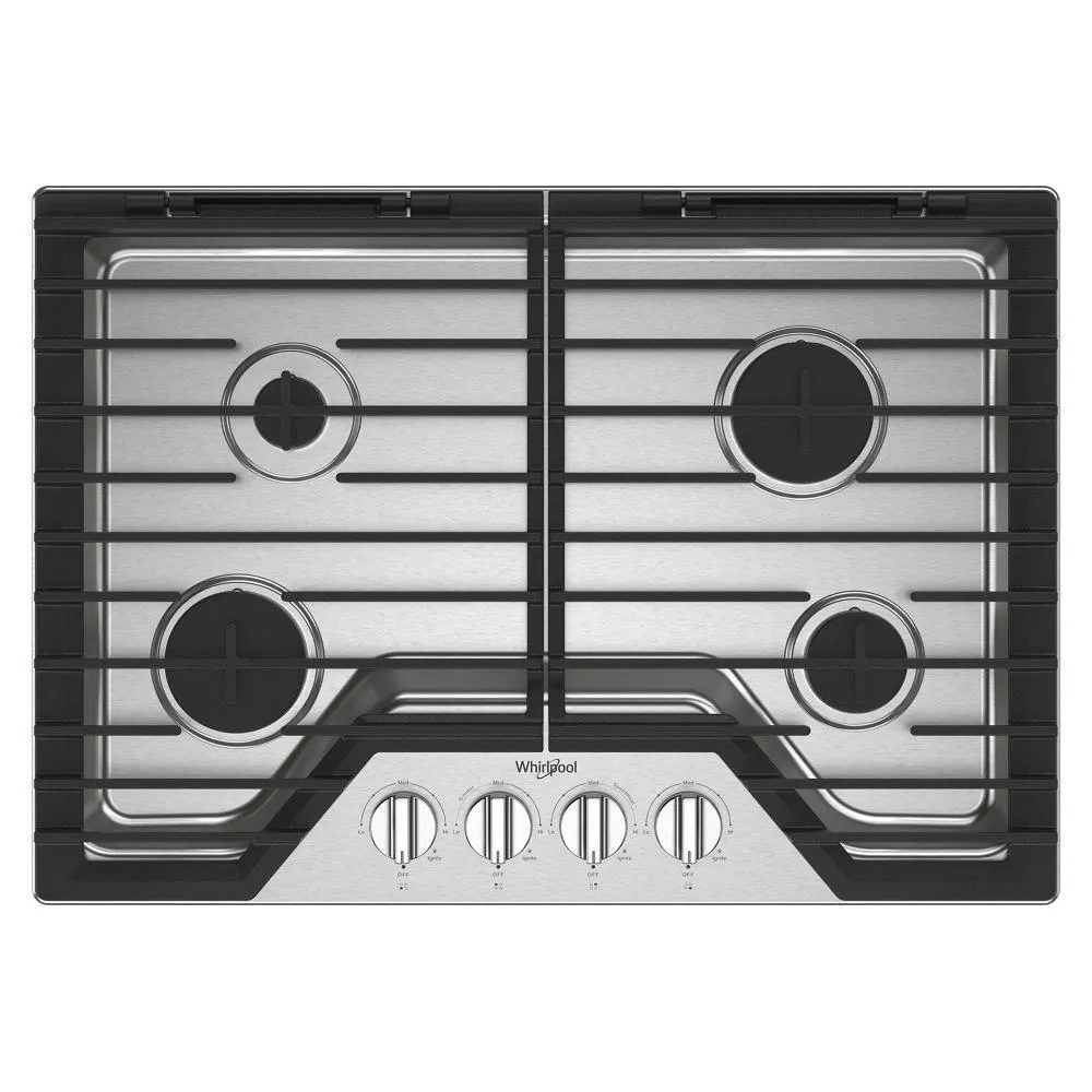 Whirlpool WCGK5030PS 30-Inch Gas Cooktop With Ez-2-Lift&#8482; Hinged Cast-Iron Grates Gas 4 burner gas range for kitchen