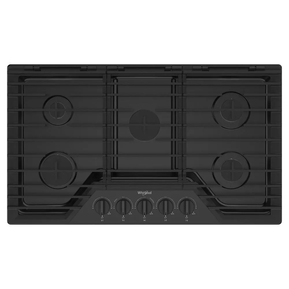 Whirlpool WCGK5036PB 36-Inch Gas Cooktop With Ez-2-Lift&#8482; Hinged Cast-Iron Grates Gas 4 burner gas range for kitchen