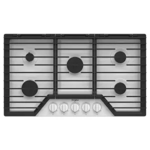 Whirlpool WCGK5036PW 36-Inch Gas Cooktop With Ez-2-Lift&#8482; Hinged Cast-Iron Grates Gas 4 burner gas range for kitchen