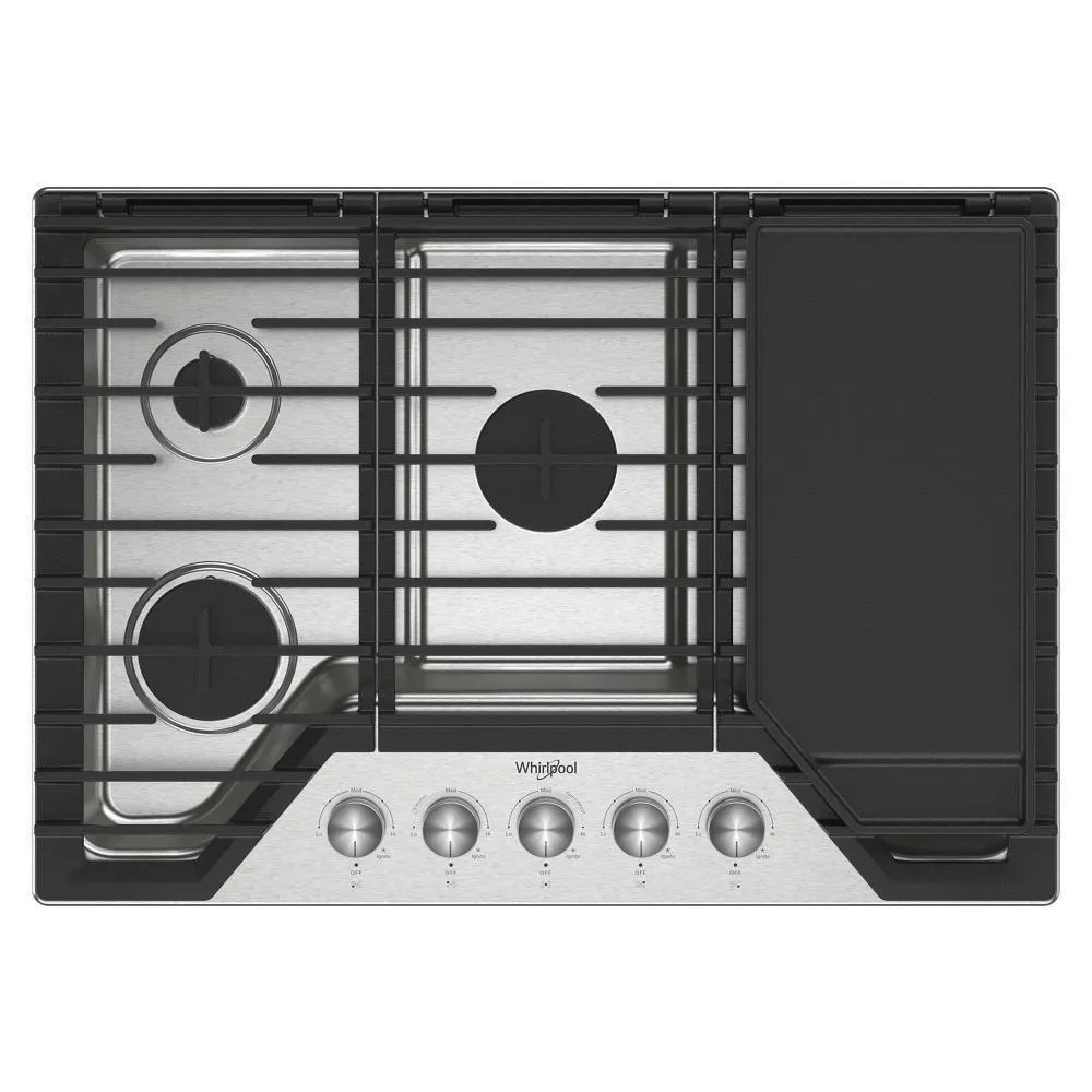 Whirlpool WCGK7530PS 30-Inch Gas Cooktop With 2-In-1 Hinged Grate To Griddle Cooktops ceramic electric cooktops