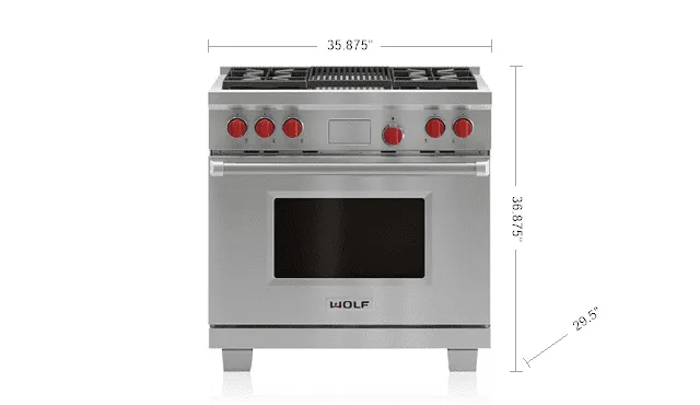 Wolf DF36450CSP 36" Dual Fuel Range - 4 Burners And Infrared Charbroiler Professional Ranges 6 burner professional gas range