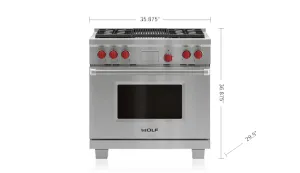 Wolf DF36450CSP 36" Dual Fuel Range - 4 Burners And Infrared Charbroiler Professional Ranges 6 burner professional gas range