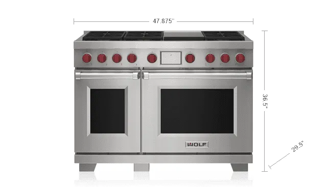 Wolf DF48650GSP 48" Dual Fuel Range - 6 Burners And Infrared Griddle Professional Ranges 6 burner professional gas range