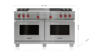 Wolf DF604CFLP 60" Dual Fuel Range - 4 Burners, Infrared Charbroiler And French Top Professional Ranges 6 burner professional gas range