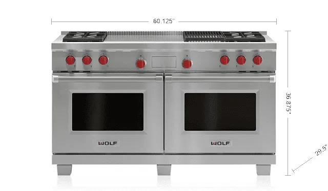 Wolf DF604CFLP 60" Dual Fuel Range - 4 Burners, Infrared Charbroiler And French Top Professional Ranges 6 burner professional gas range