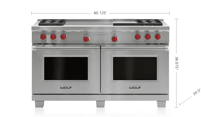 Wolf DF604GFLP 60" Dual Fuel Range - 4 Burners, Infrared Griddle And French Top Professional Ranges 6 burner professional gas range