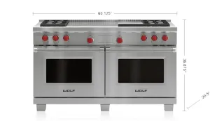 Wolf DF604GFLP 60" Dual Fuel Range - 4 Burners, Infrared Griddle And French Top Professional Ranges 6 burner professional gas range