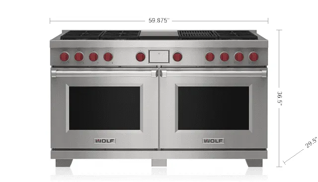 Wolf DF60650CGSPLP 60" Dual Fuel Range - 6 Burners, Infrared Charbroiler And Infrared Griddle Professional Ranges 6 burner professional gas range