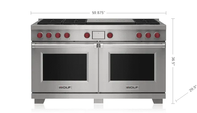 Wolf DF60650FSPLP 60" Dual Fuel Range - 6 Burners And French Top Professional Ranges 6 burner professional gas range