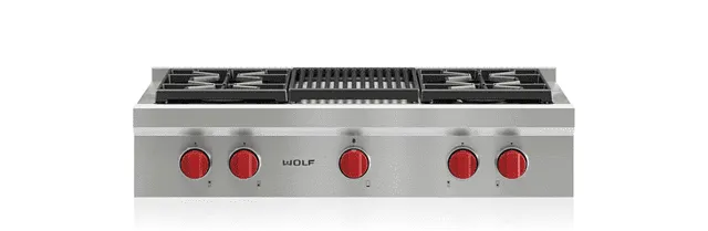 Wolf SRT364CLP 36" Sealed Burner Rangetop - 4 Burners And Infrared Charbroiler Gas 4 burner gas range for kitchen