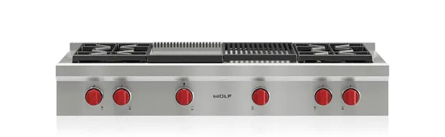 Wolf SRT484CGLP 48" Sealed Burner Rangetop - 4 Burners, Infrared Charbroiler And Infrared Griddle Gas 4 burner gas range for kitchen
