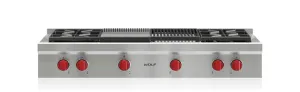 Wolf SRT484CGLP 48" Sealed Burner Rangetop - 4 Burners, Infrared Charbroiler And Infrared Griddle Gas 4 burner gas range for kitchen