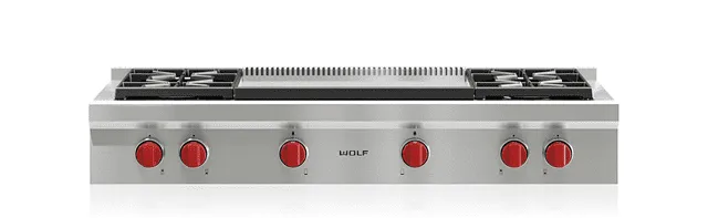 Wolf SRT484DG 48" Sealed Burner Rangetop - 4 Burners And Infrared Dual Griddle Gas 4 burner gas range for kitchen