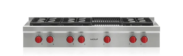 Wolf SRT486C 48" Sealed Burner Rangetop - 6 Burners And Infrared Charbroiler Gas 4 burner gas range for kitchen