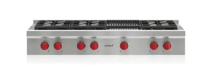 Wolf SRT486C 48" Sealed Burner Rangetop - 6 Burners And Infrared Charbroiler Gas 4 burner gas range for kitchen