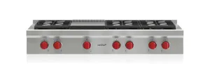 Wolf SRT486GLP 48" Sealed Burner Rangetop - 6 Burners And Infrared Griddle Gas 4 burner gas range for kitchen