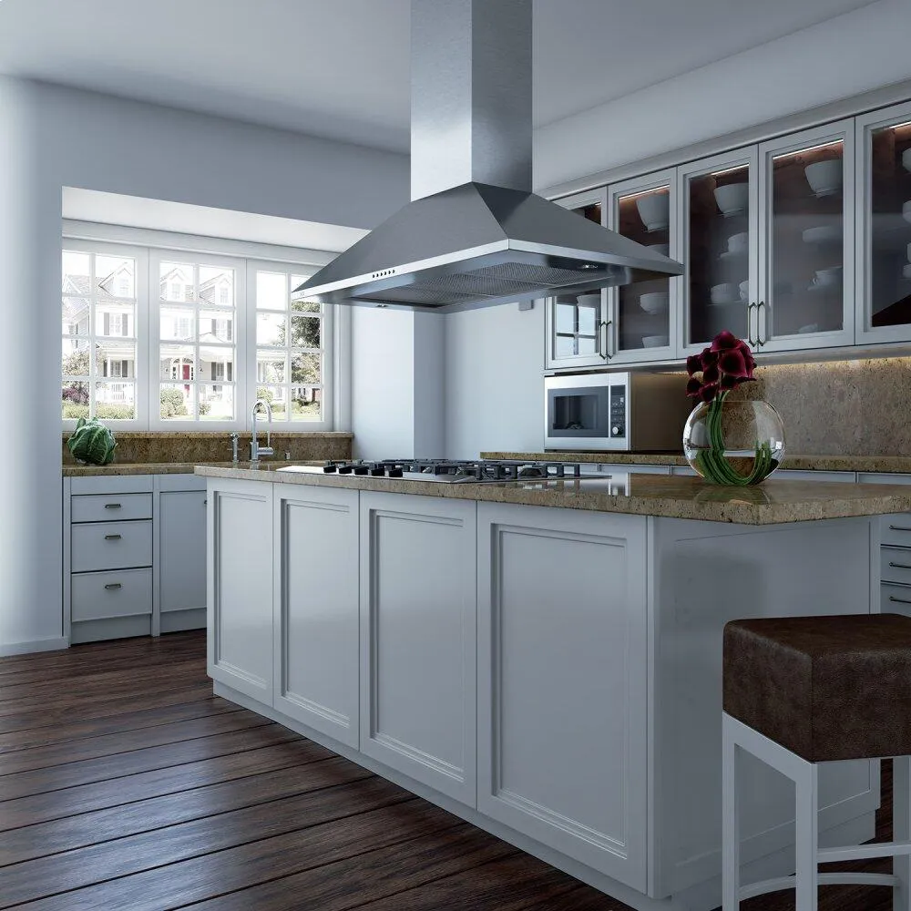Xo Appliance XOBI36SC 36" 600/395 Cfm Italian Made Island Range Hood Stainless Ducted Hoods under cabinet ducted hood