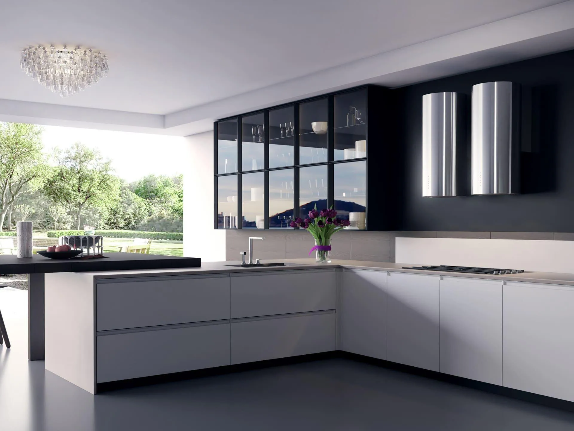 Xo Appliance XOCYL16B 600 Cfm Designer Cylinder Wall Mount Black Ducted Hoods under cabinet ducted hood